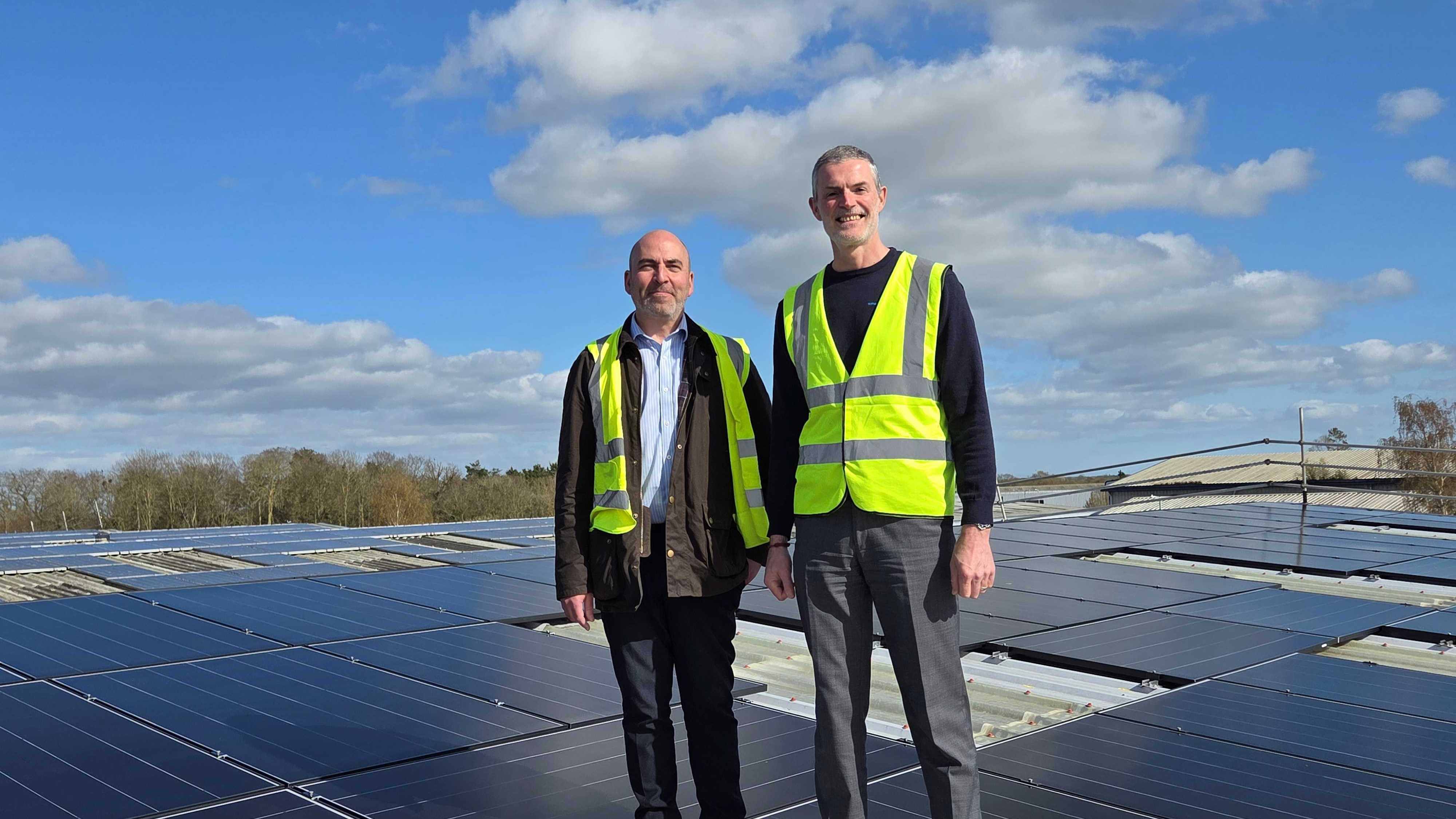 Cllr Tim Weller with Andrew Long at the first Solar for Business installation in Mid Suffolk