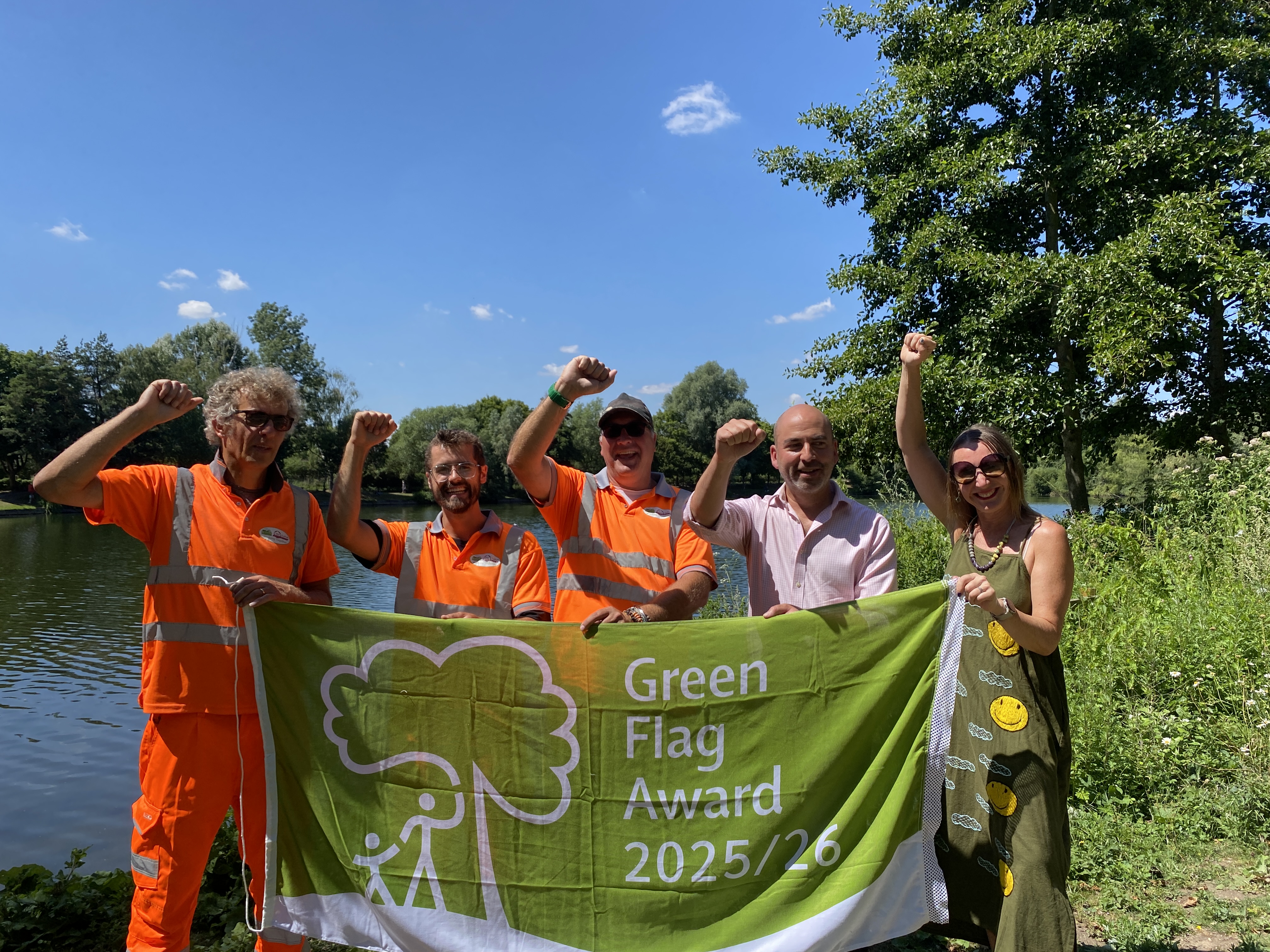 Cllr Tim Weller Mid Suffolk District Council cabinet member for environment with rangers Dylan Willey, Thomas White, Dave Auton and Public Realm Countryside Officer Lorna Christo.