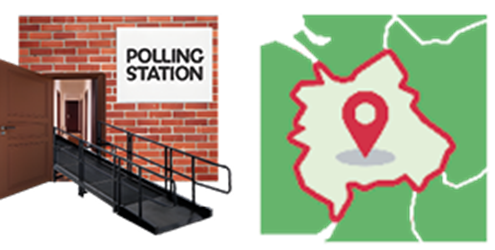 Image of a polling station and a map