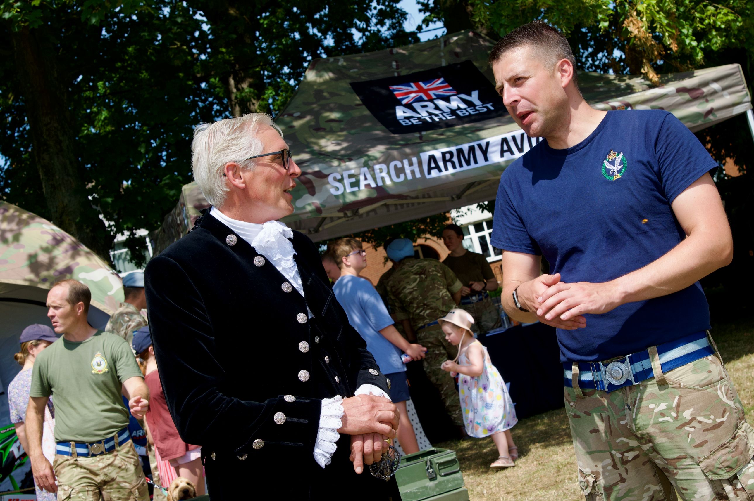 Photo of High Sheriff Oliver Paul talks to Army Air Corp officer