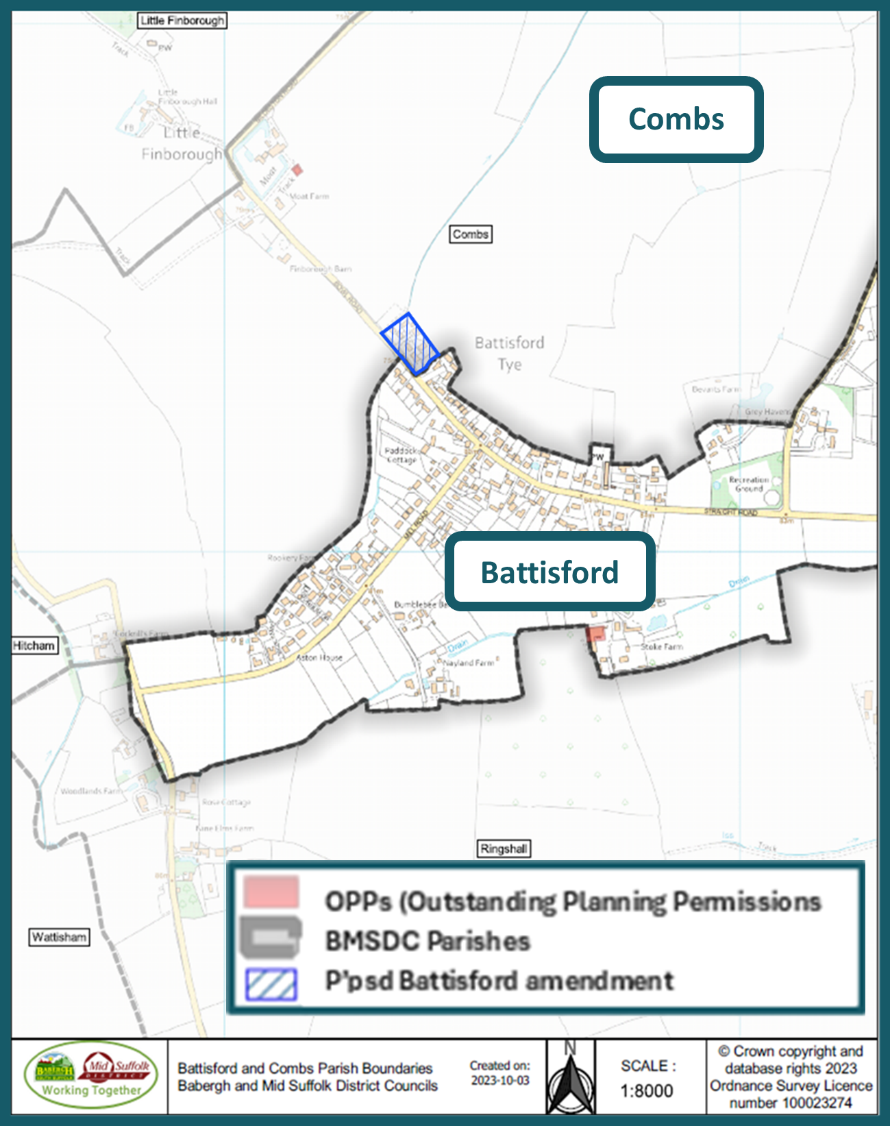 Battisford and Combs map