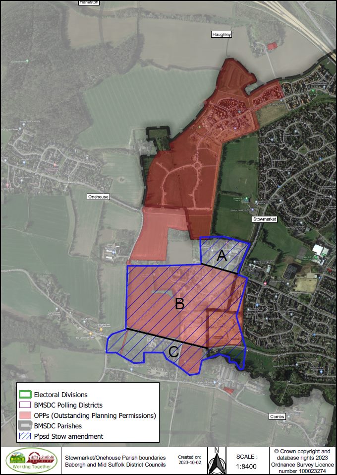 Onehouse and Stowmarket - Alternative Google map